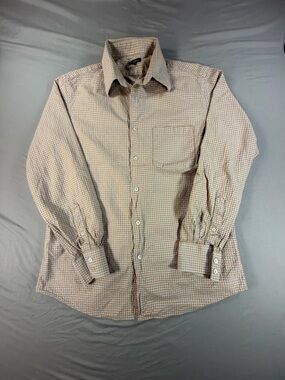Martin Gordon Men's Beige White Houndstooth Cotton Button-Up Shirt Long Sleeve L